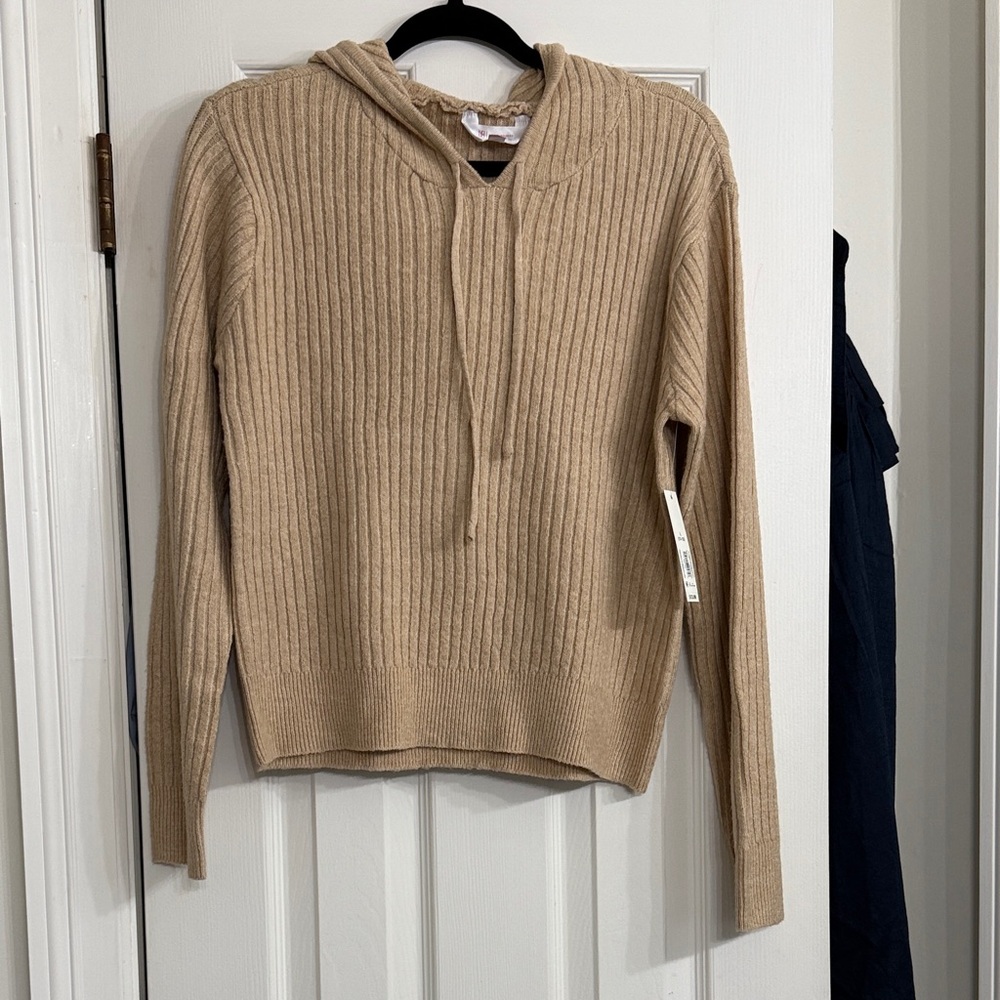 No Boundaries Tan Ribbed Hoodie Sweater